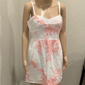 J. Crew White and Pink Midi Dress